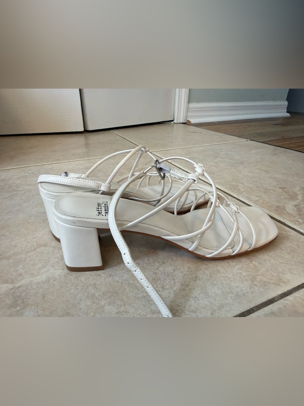 Jeffrey Campbell White Strappy Knotted Heeled Sandals | Size 7.5 - Picture 5 of 11